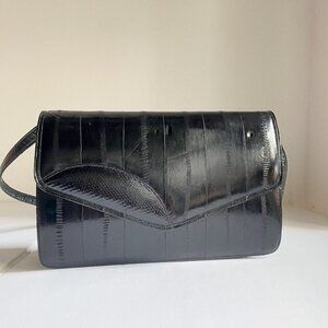 Vintage Eel Skin  Black Convertible Shoulder Clutch Bag